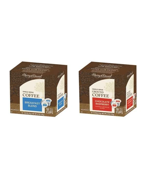 Harry & David Coffee Combo,Breakfast Blend,Chocolate Raspberry 2/18 Ct Boxes