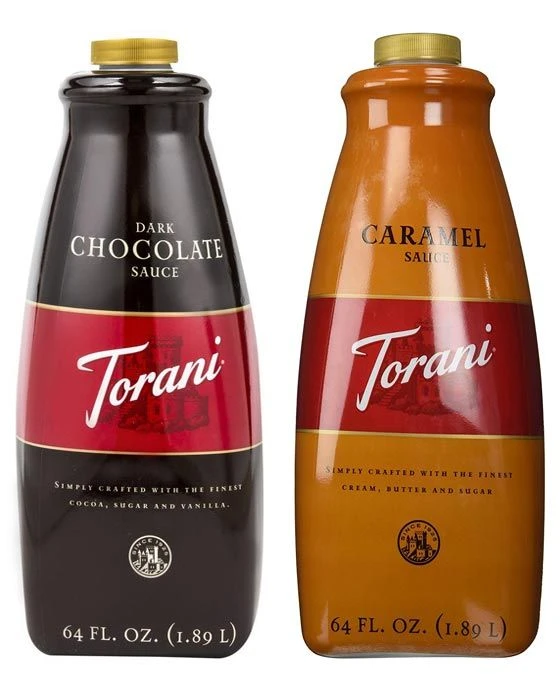 One Torani Dark Chocolate & One Torani Caramel Sauce (64oz Each)