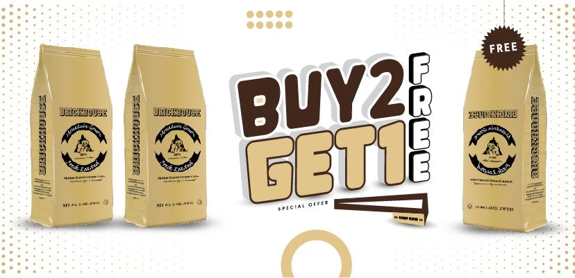 Brickhouse 100% Colombian Ground Coffee, 2/12 Oz Bags Buy 2 Get 1 Free