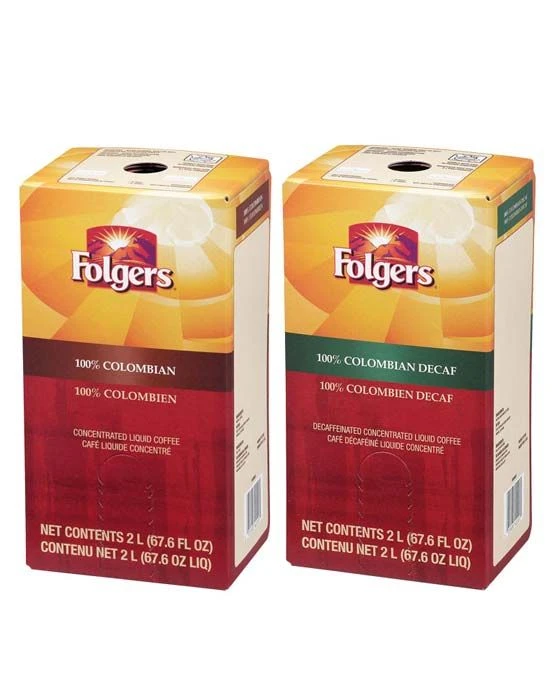 Folgers 2 Liter 100% Colombian Regular And Decaf Liquid Coffee (1 Box Ea.)